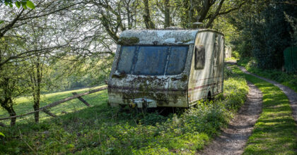 Abandoned touring caravan on a farm track, Boundary, Staffordshire, England, UK.
Photo: © Ed Maynard
07976 239803
www.edmaynard.com