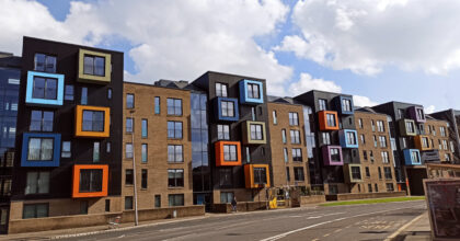 Modern apartmant buildings at street of glasgow Scotland england uk